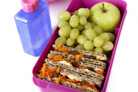 A Slimmer Lunchbox with crispbreads, ham, hardboiled egg and fresh fruit