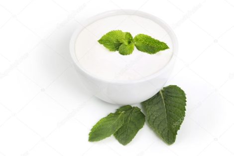 Mint dip of fat free yoghurt and chopped fresh mint on Slim R Us